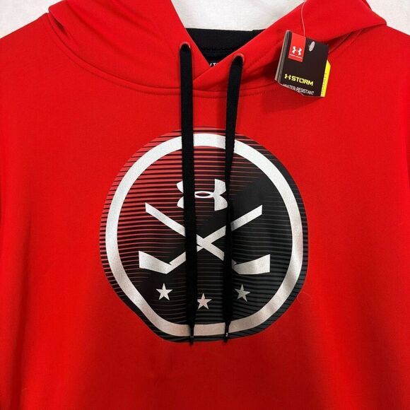 New Under Armour Hockey Red Fleece Lined Hooded Pullover Sweatshirt Men's XL - Picture 4 of 12